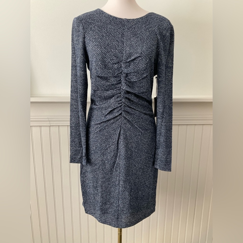 Vince Camuto Navy Blue & Silver Metallic Stretch Dress Size 10